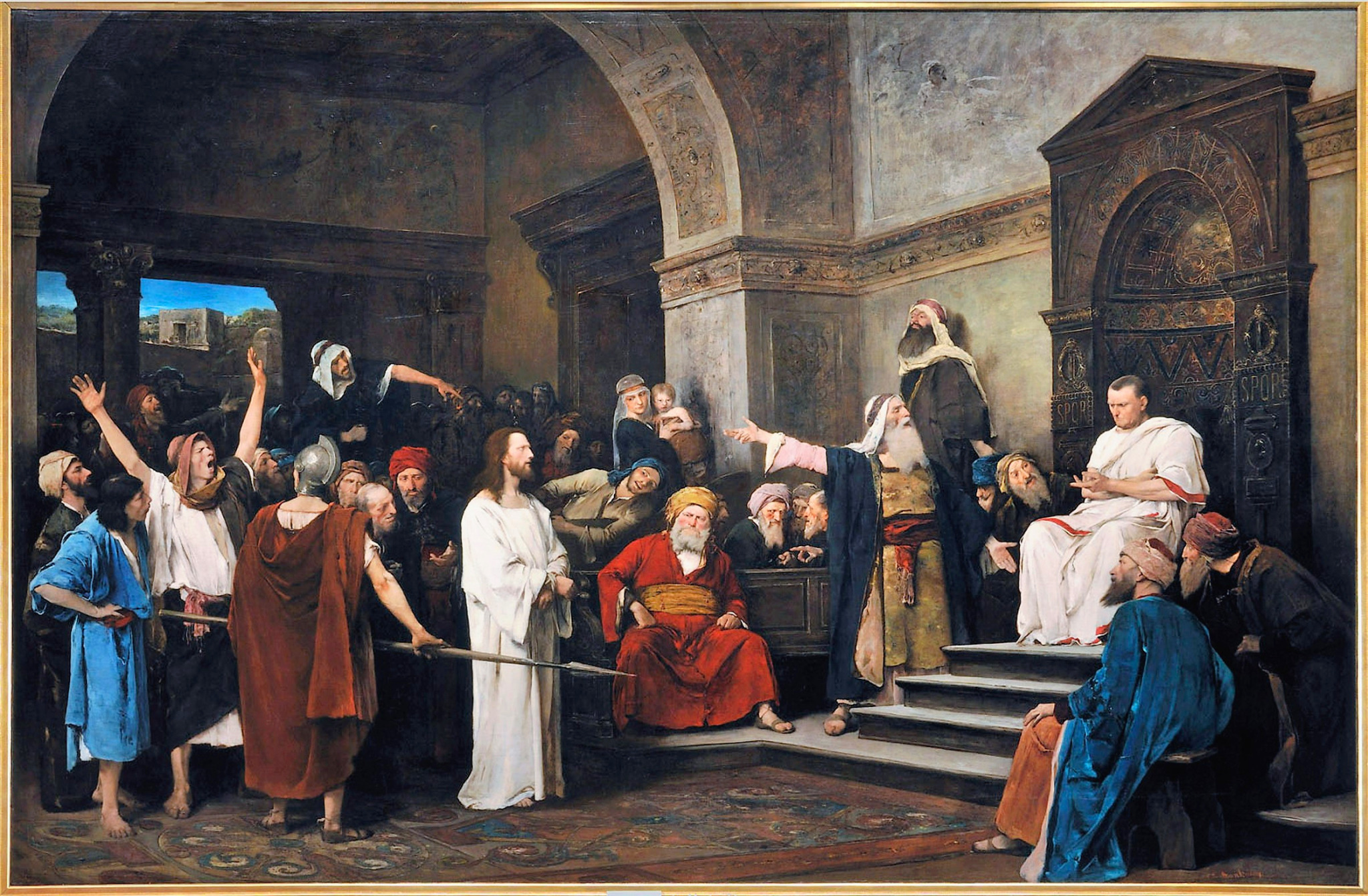 Jesus diante de Pilatos rodeado pela multidão, em pintura de Mihály Munkácsy de 1881.