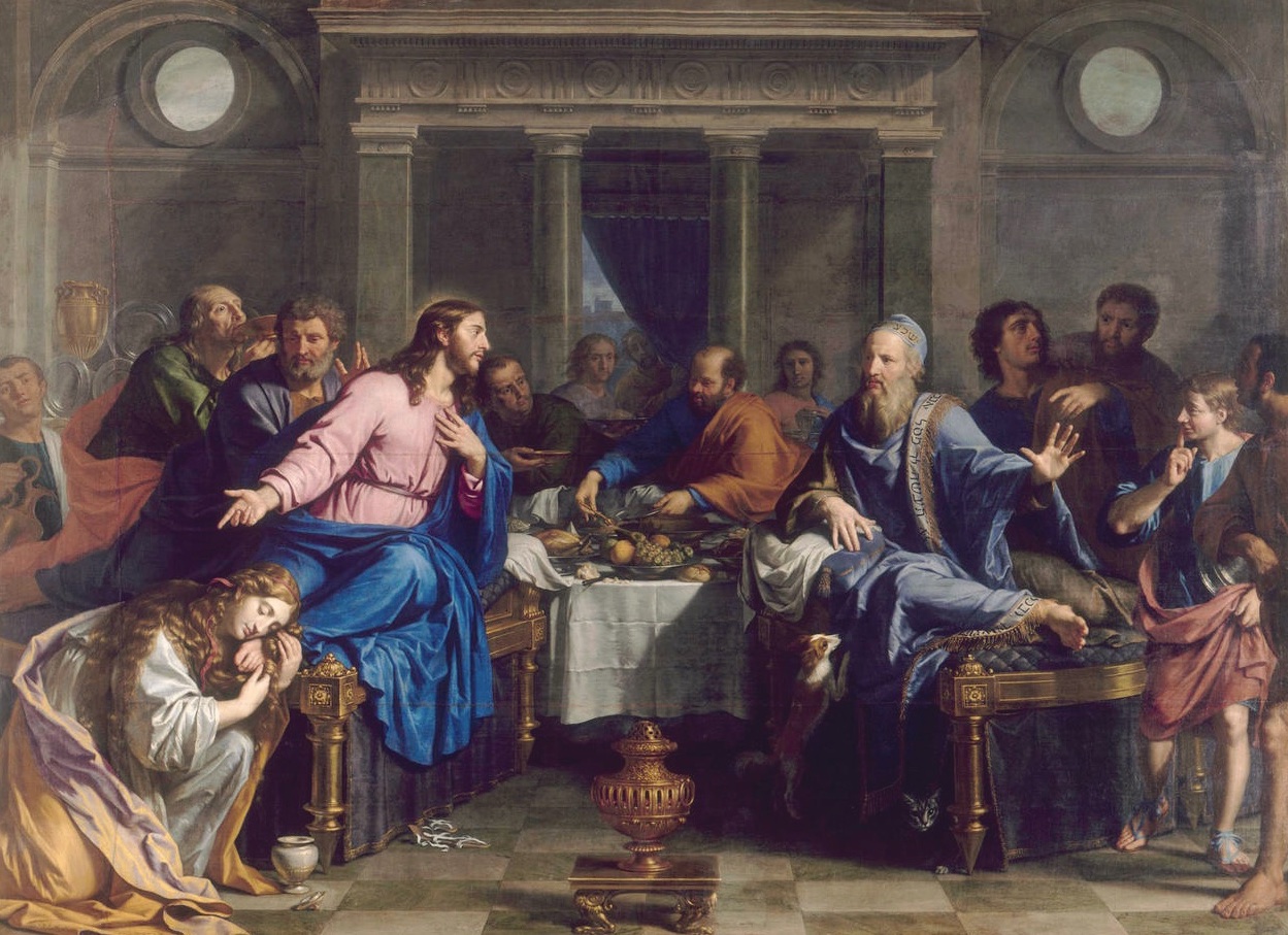 Jesus à mesa na casa de Simão, o fariseu, em pintura de Philippe de Champaigne, cerca de 1656.