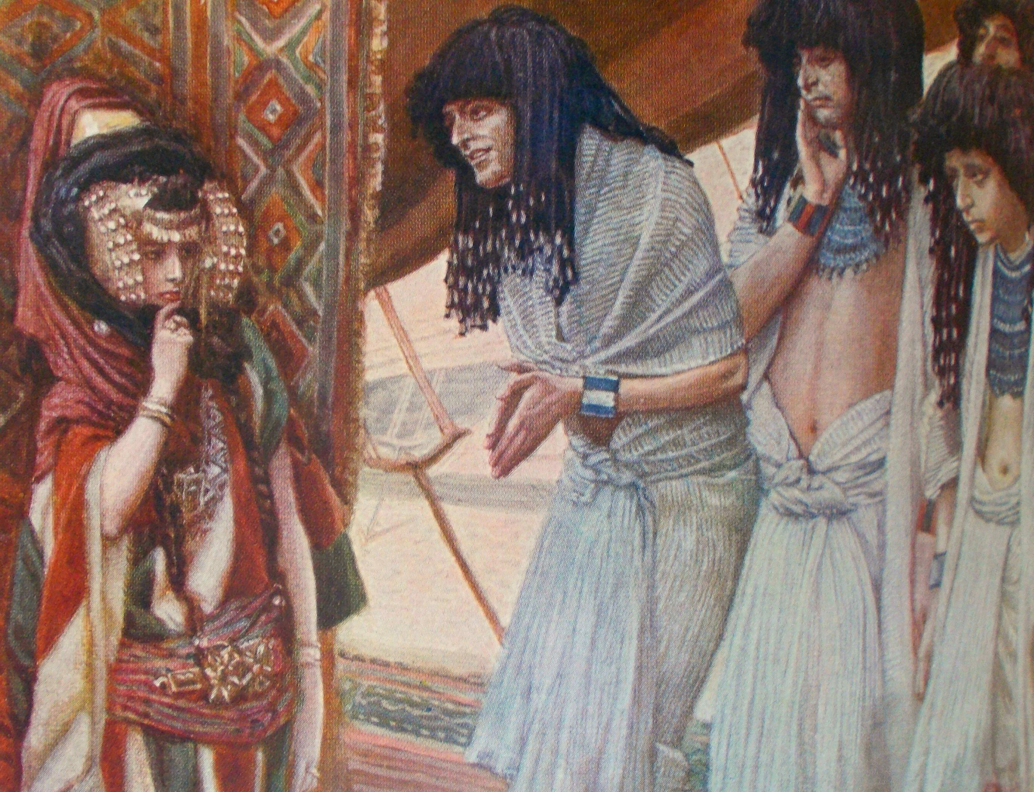 Emissários egípcios contemplam a beleza de Sarai, em pintura de James Tissot baseada em Gênesis 12 (c. 1896-1902).