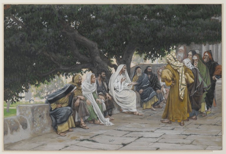 Fariseus e saduceus se aproximam de Jesus para testá-lo, em aquarela de James Tissot, entre 1886 e 1894.