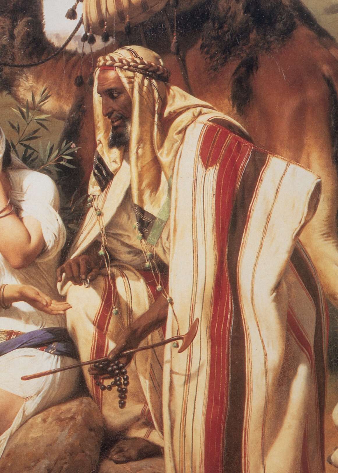 Judá, filho de Jacó, em cena orientalista com figura masculina em trajes do Oriente Médio, pintura de Horace Vernet, 1840.