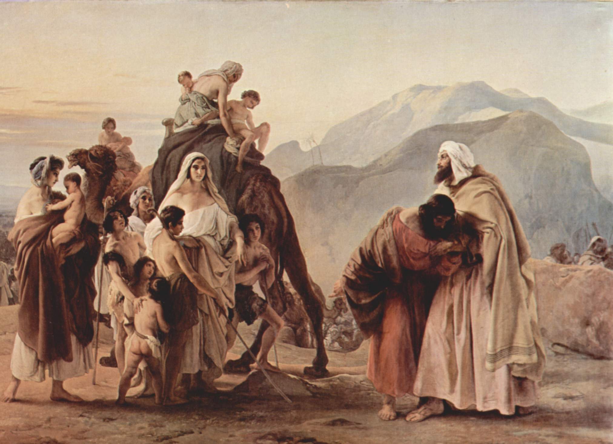 O encontro entre Esaú e Jacó após longa separação, em pintura de Francesco Hayez, 1844.