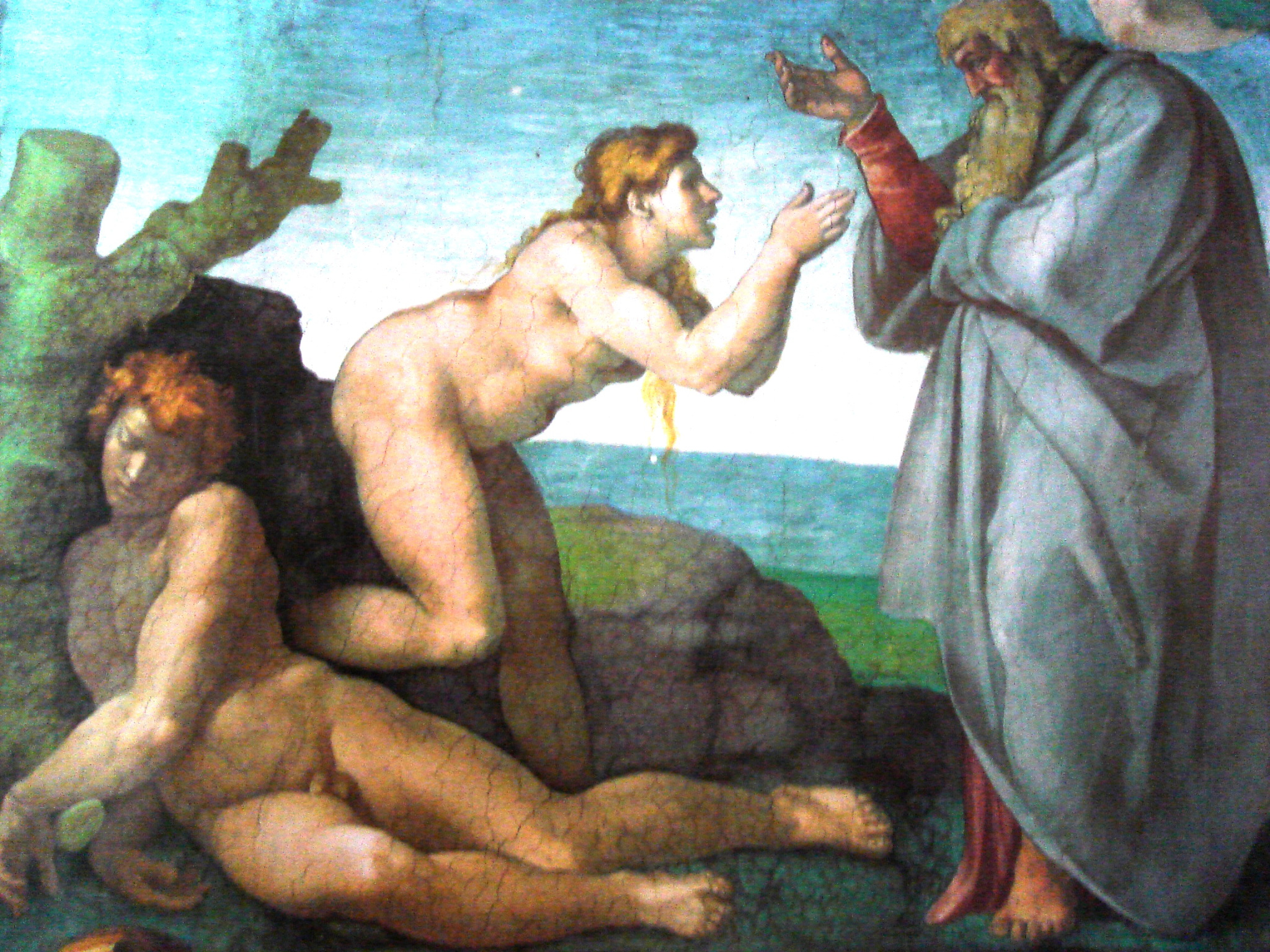 A criação de Eva a partir de Adão, representada por Michelangelo no teto da Capela Sistina, século XVI.