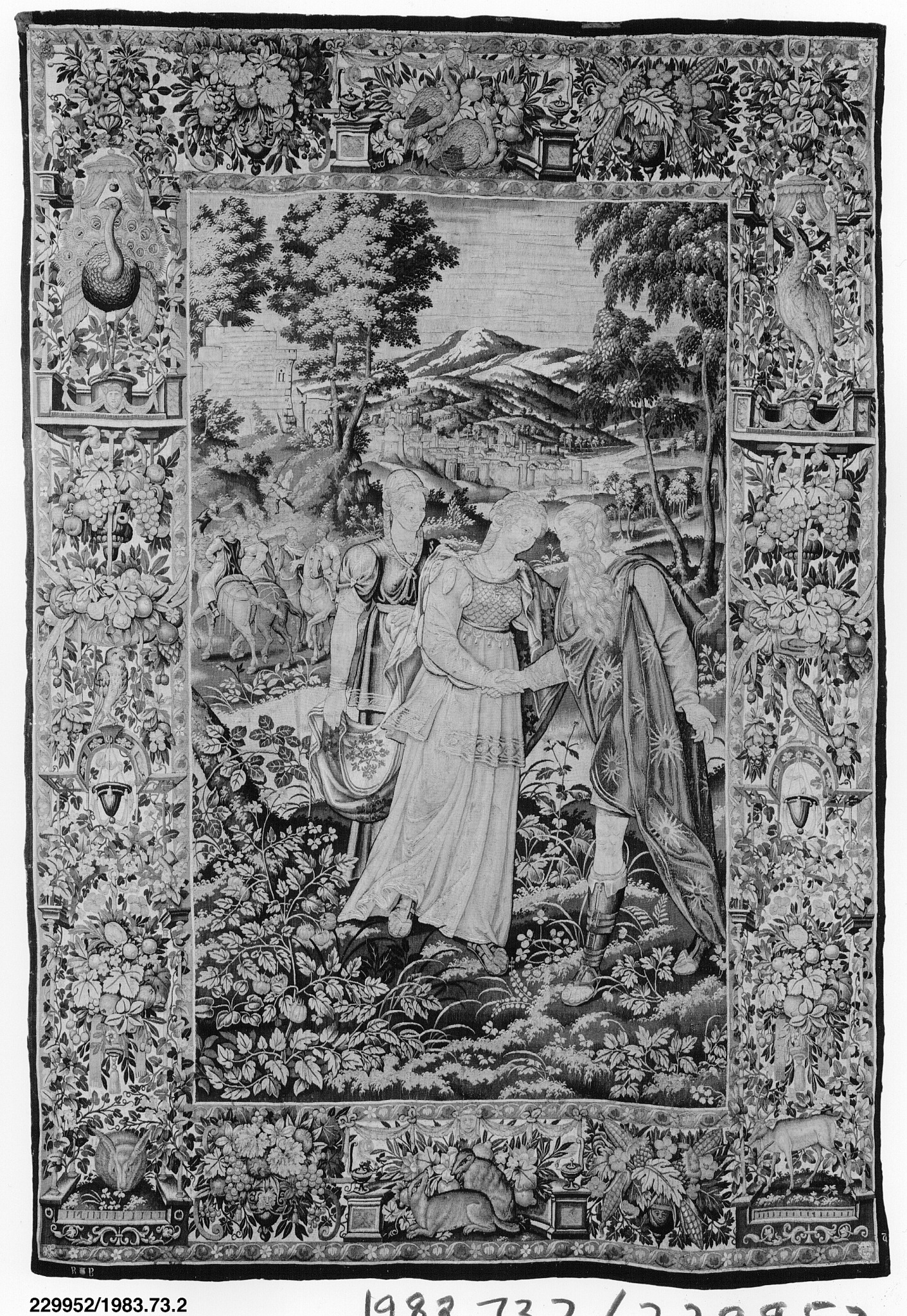Raquel entrega a serva Bila a Jacó, em tapeçaria flamenga do século XVI, série da História de Jacó.