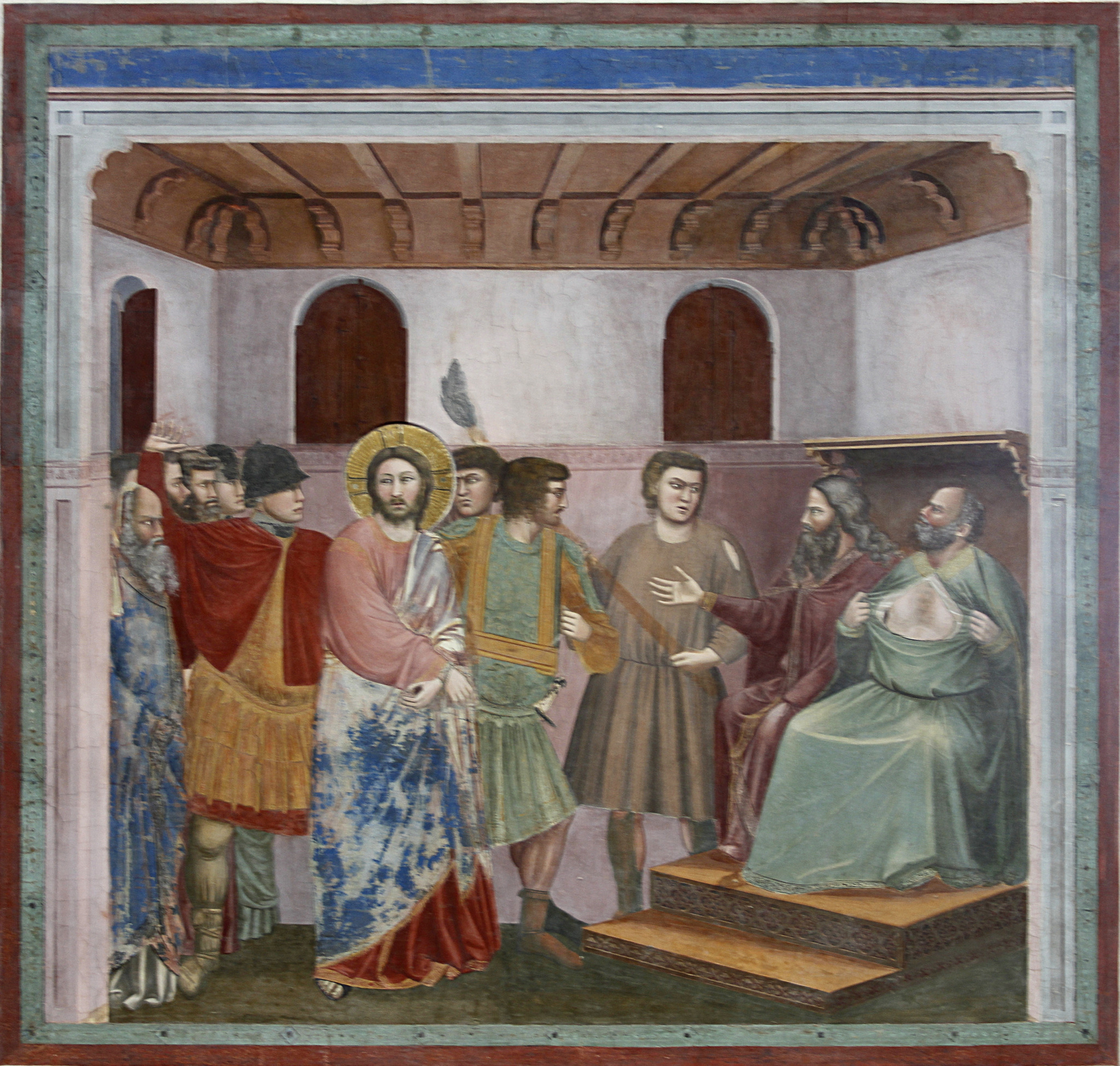 Cristo conduzido perante o sumo sacerdote, afresco de Giotto na Capela dos Scrovegni, Pádua, século XIV.