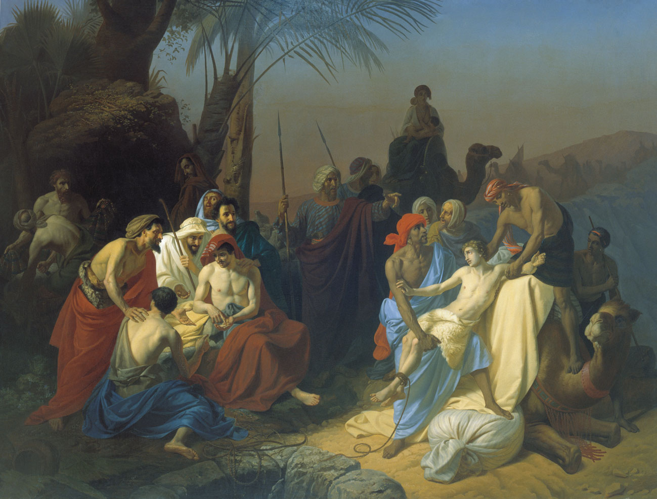 Os filhos de Jacó vendendo José a mercadores, cena em que Judá intervém, em pintura de Konstantin Flavitsky, 1855.