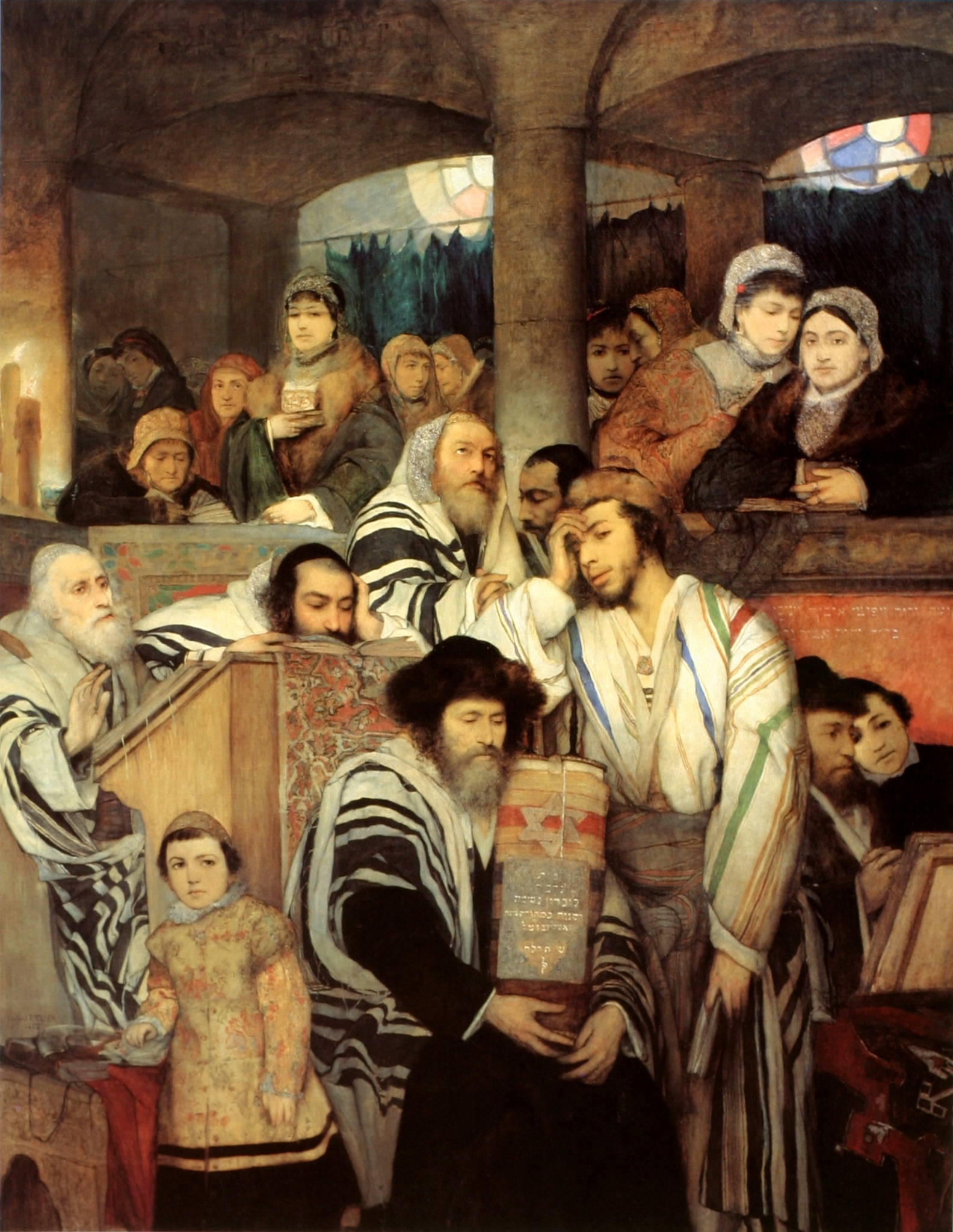 Judeus em oração na sinagoga durante o Yom Kippur, em pintura de Maurycy Gottlieb, 1878.