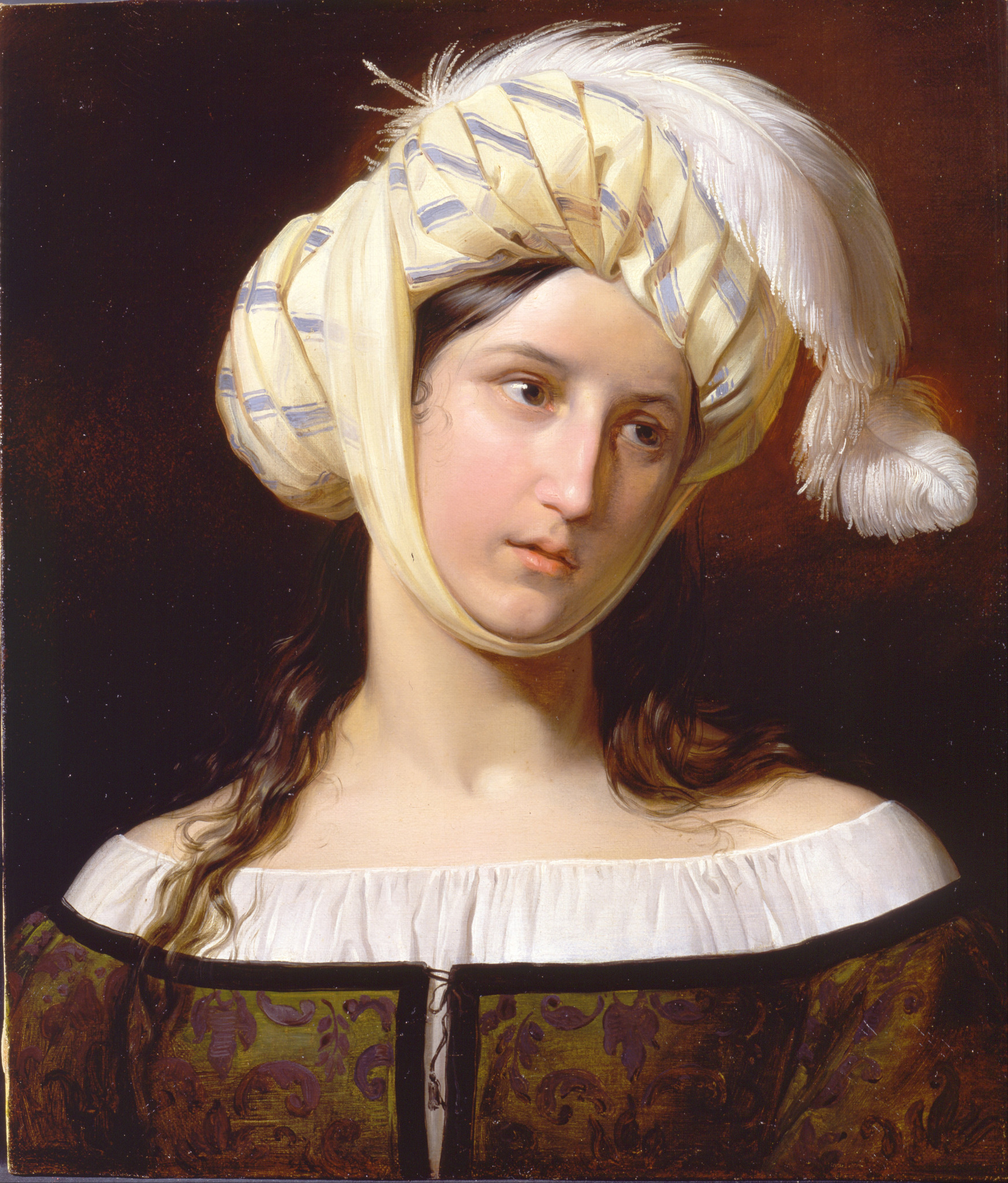 Retrato de Rebeca com turbante e trajes orientalizados, em pintura de Giuseppe Molteni, cerca de 1835.