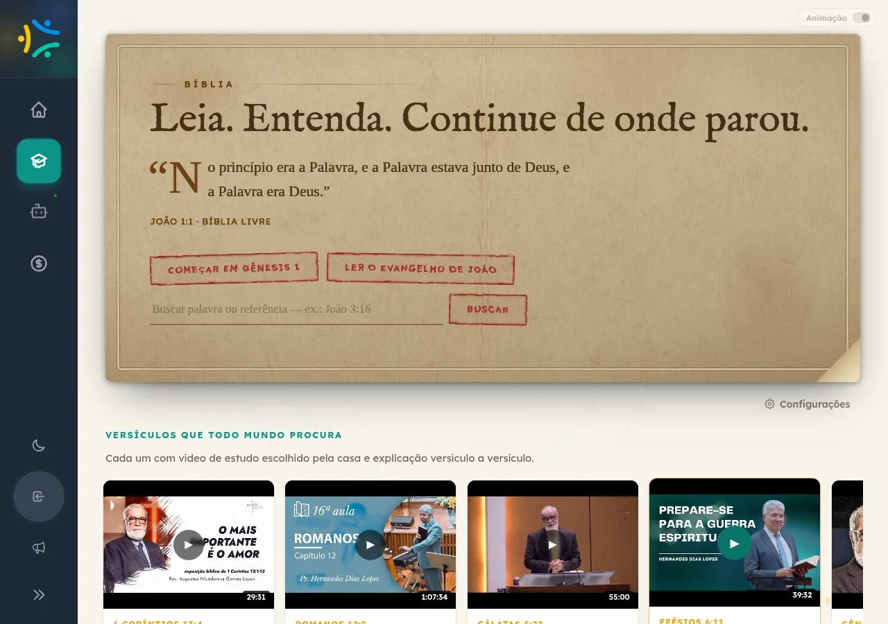 Seção Bíblia de estudo online e gratuita do Ensino Social.