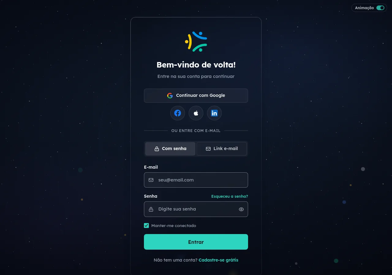 Tela de login do Ensino Social com o link Esqueceu a senha? ao lado do campo Senha e as abas Com senha e Link e-mail