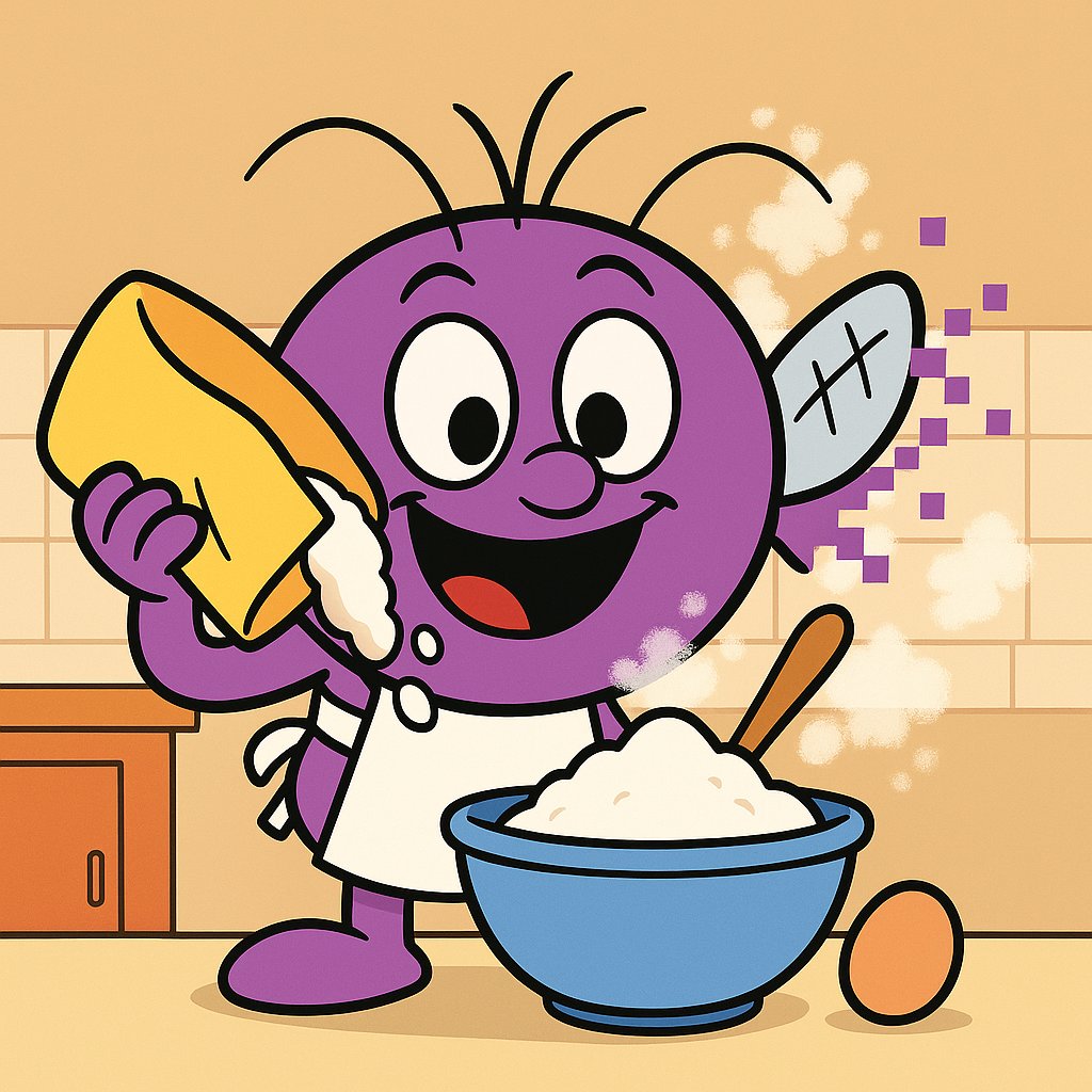 Bug: Bit! A receita pede 1 ovo pra cada 100 g de farinha...
Bug: ...e eu já pus 500 g na tigela!